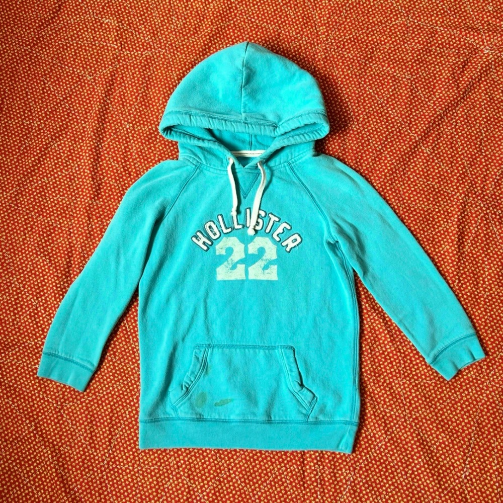 Vintage 2000s Hollister California Turquoise Blue Pullover Hoodie 3/4 sleeve M
